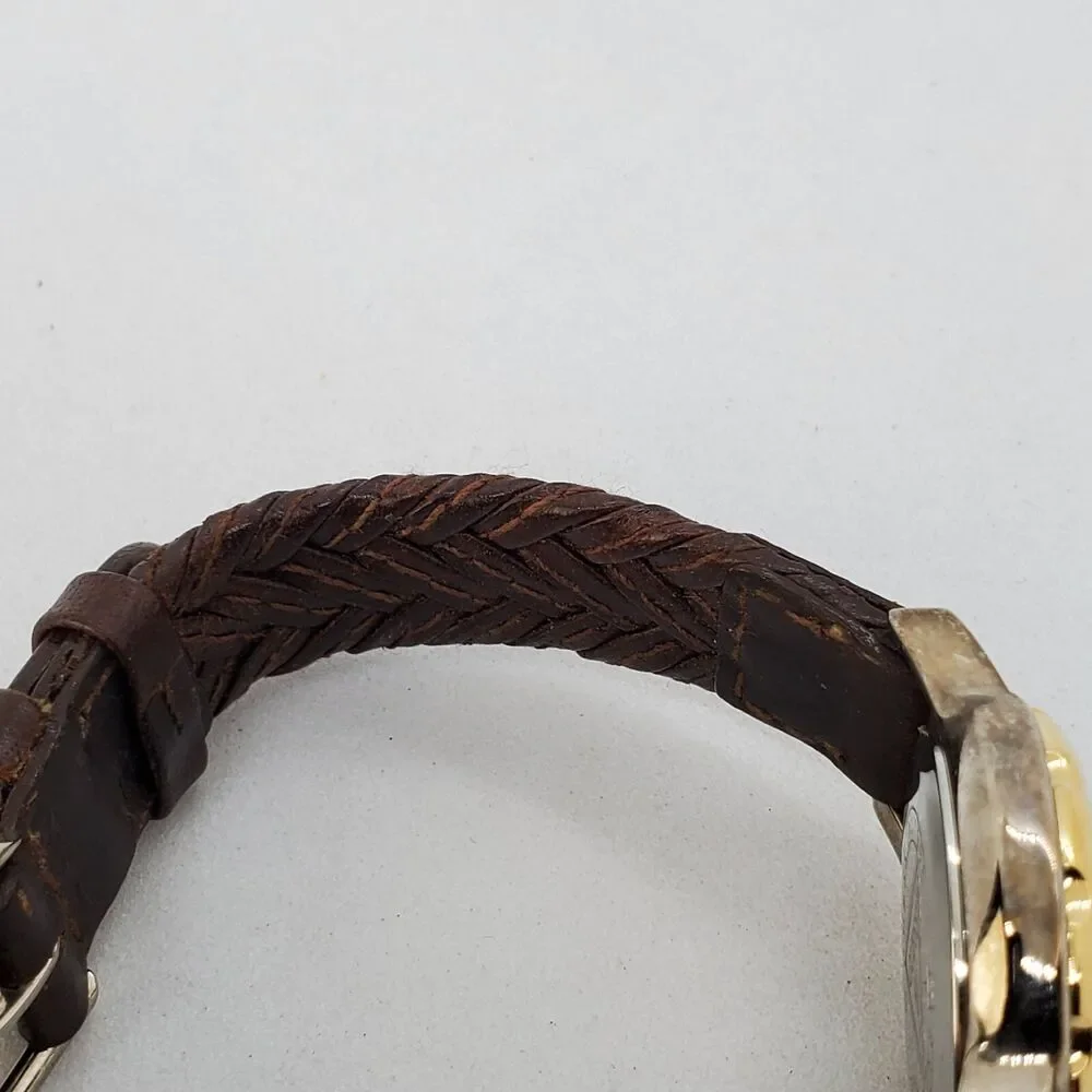 VTG Guess Women's Watch 27MM Roman Numerals Date Brown Leather Bands New Battery